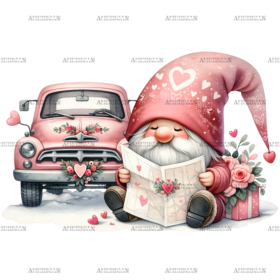 Valentine Gnomie Truck-5 DTF Transfer