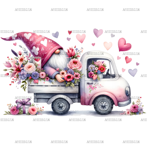 Valentine Gnomie Truck-8 DTF Transfer