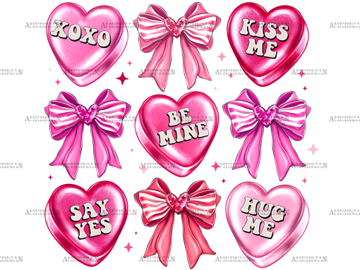 Valentine Heart Bows-3 DTF Transfer