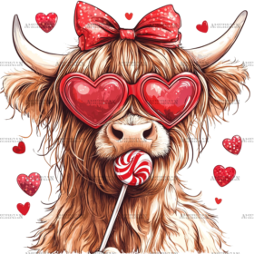 Valentine Highland Cow-1 DTF Transfer
