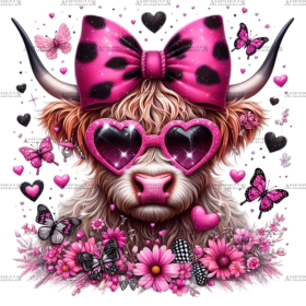 Valentine Highland Cow-2 DTF Transfer