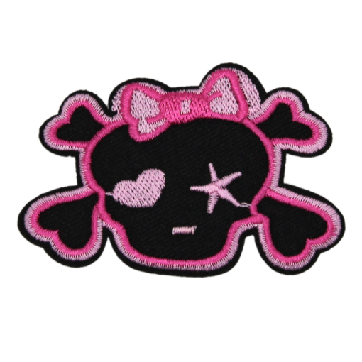 Black Skull With Pink Bow Patch (Small/Embroidery)