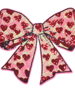 Red Little Hearts Bow Patch (Large/Sequin)