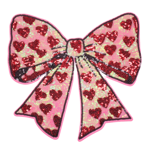 Red Little Hearts Bow Patch (Large/Sequin)