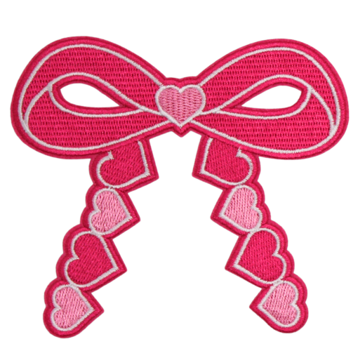 Pink Hearts Bow Patch (Small/Embroidery)