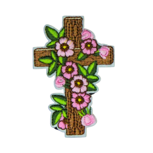 Cross Pink flowers Patch (Small/Embroidery)