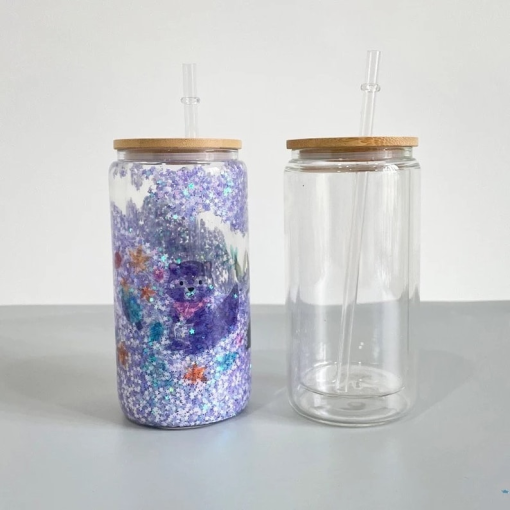 16 Oz Sublimation Snow Globe Glass Can