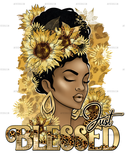 Just Blessed Afro Woman Sunflower Leopard DTF Transfer