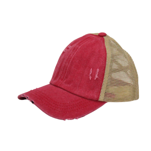 Distressed Criss Cross Ponytail Caps - Image 3