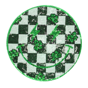 Retro Checkered Shamrock Smile Patch (Large/Sequin)