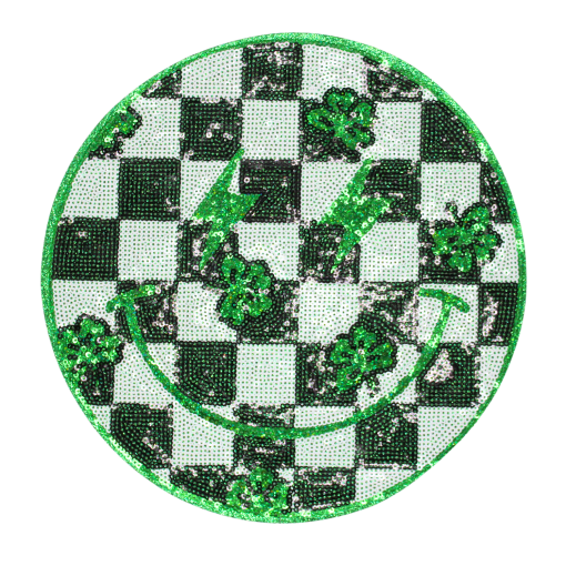 Retro Checkered Shamrock Smile Patch (Large/Sequin)
