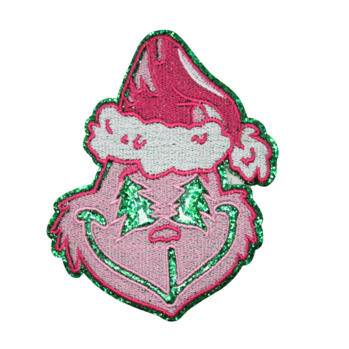 Pink Grinch Glitter Patch (Medium/Embroidery)