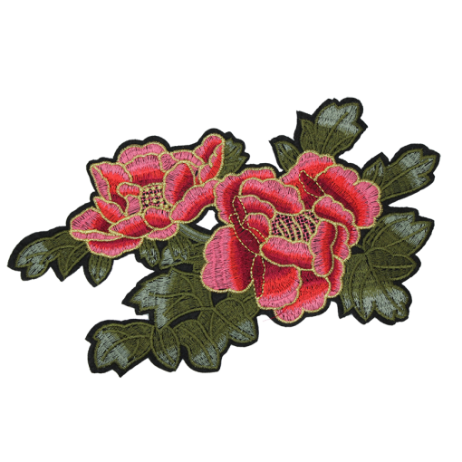 Pink Green Roses Patch (Large/Embroidery)