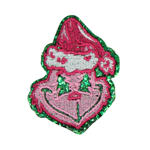 Pink Grinch Glitter Patch (Small/Embroidery)