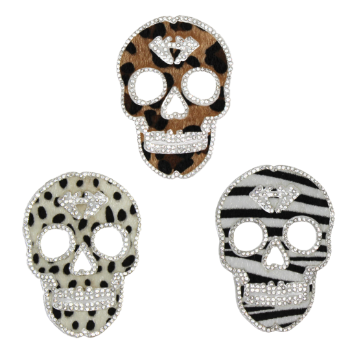 Leopard Print Skull Rhinestone Patch