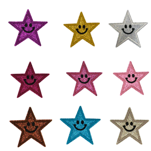 Smiley Star Glitter Patch