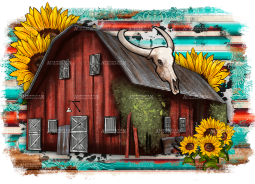 Barn And Sunflowers Cowhide DTF Transfer