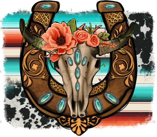 Bull Skull Western Horseshoe DTF Transfer