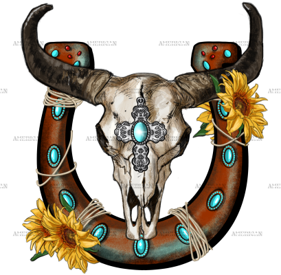 Bull Skull With Horseshoe DTF Transfer