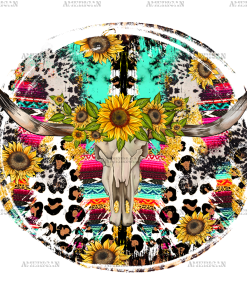 Bull Skull With Sunflowers DTF Transfer