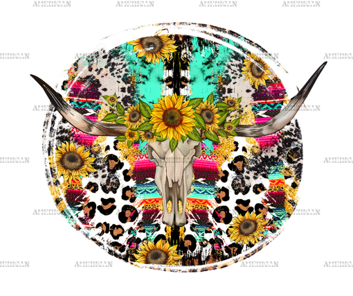 Bull Skull With Sunflowers DTF Transfer