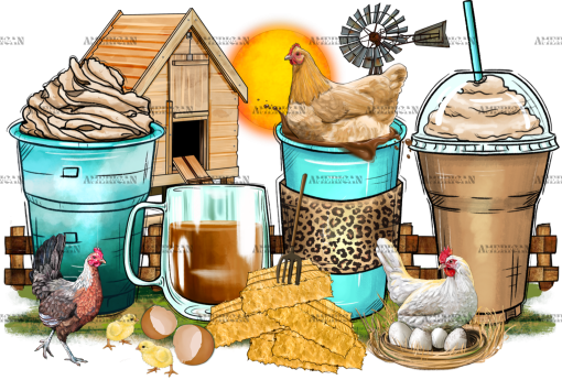 Chicken Coffee Cups DTF Transfer