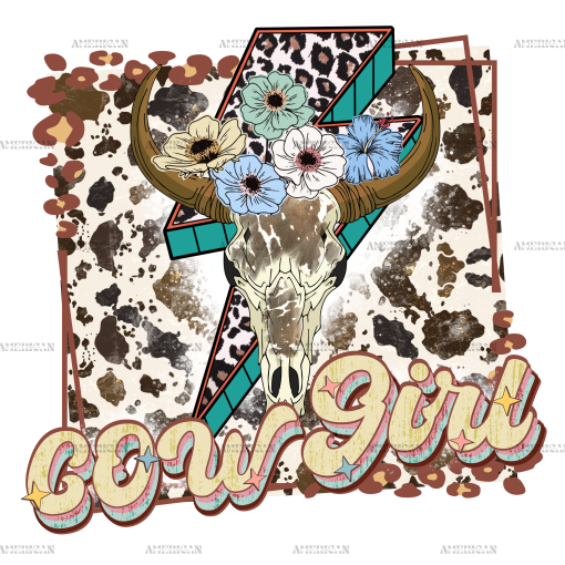 Cowgirl Bull Skull Bolt DTF Transfer
