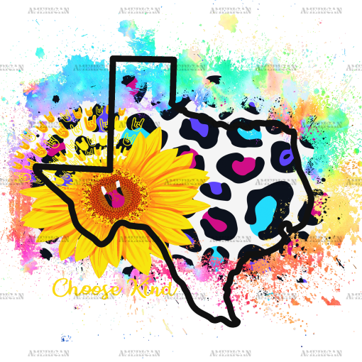 Cowhide Sunflower Texas Map 2 DTF Transfer