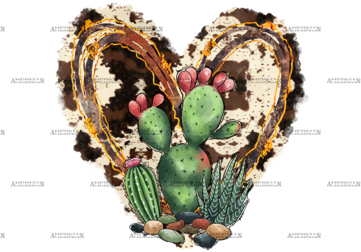 Cowhide And Cactus Heart DTF Transfer