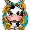 Cute Cow With Sunflower And Leopard DTF Transfer