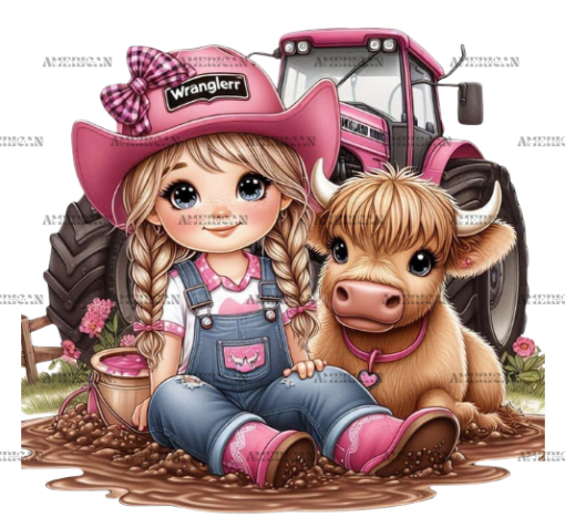 Girl With Heifer DTF Transfer