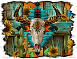 Leopard Horn Bull Skull Aztec DTF Transfer
