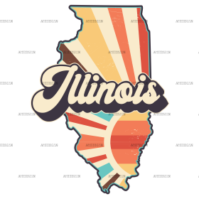 Retro Illinois Map DTF Transfer