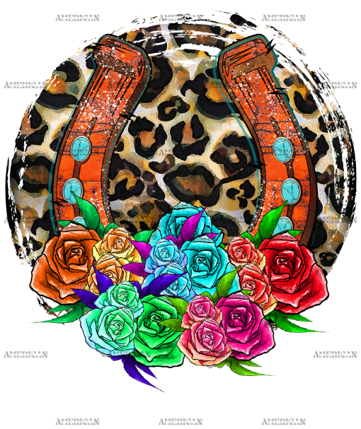 Rose And Horseshoe Leopard DTF Transfer