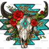 Roses With Aztec Bull Skull DTF Transfer