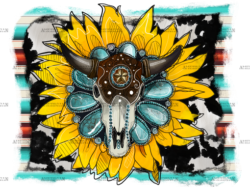 Sunflower Bull Skull DTF Transfer