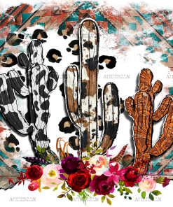 Western Cactus And Rose DTF Transfer