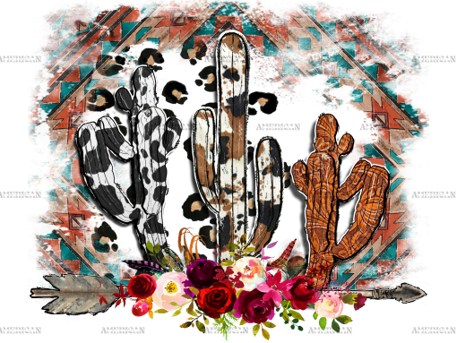 Western Cactus And Rose DTF Transfer