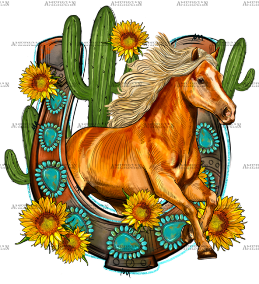 Western Horse Cactus Horseshoe DTF Transfer