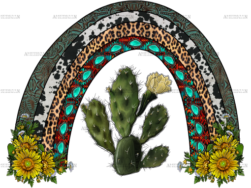 Western Rainbow Cactus DTF Transfer