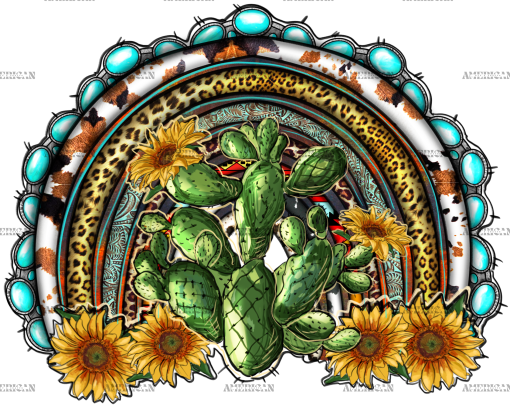 Western Rainbow With Cactus DTF Transfer