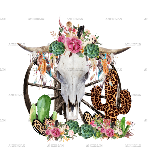 Cow Skull And Cactus DTF Transfer