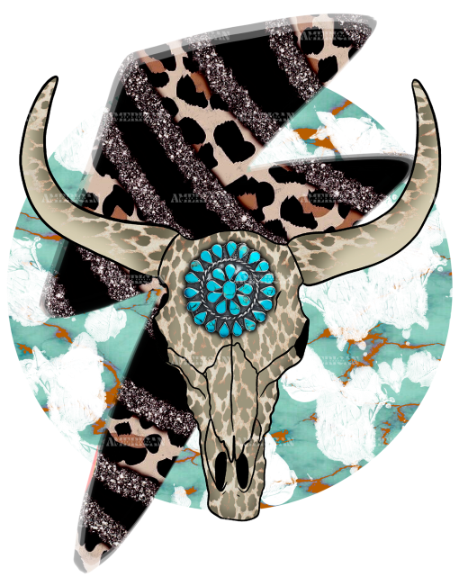 Turquoise Cow Skull DTF Transfer