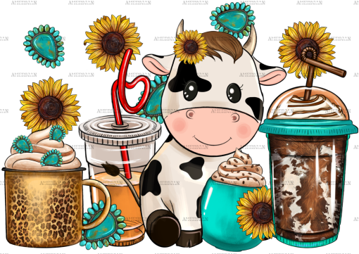 Western Cow Coffee Cups DTF Transfer
