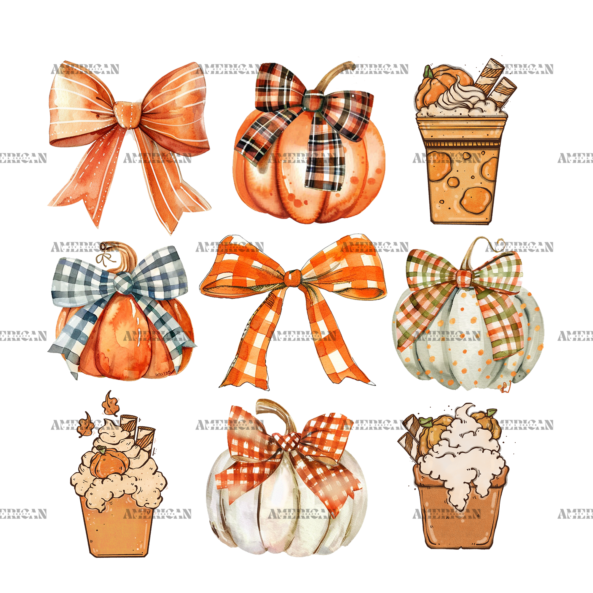 Autumn Pumpkins Bows-10 DTF Transfer