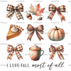 Autumn Pumpkins Bows-11 DTF Transfer