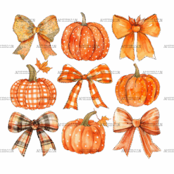 Autumn Pumpkins Bows-4 DTF Transfer