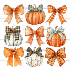 Autumn Pumpkins Bows-5 DTF Transfer