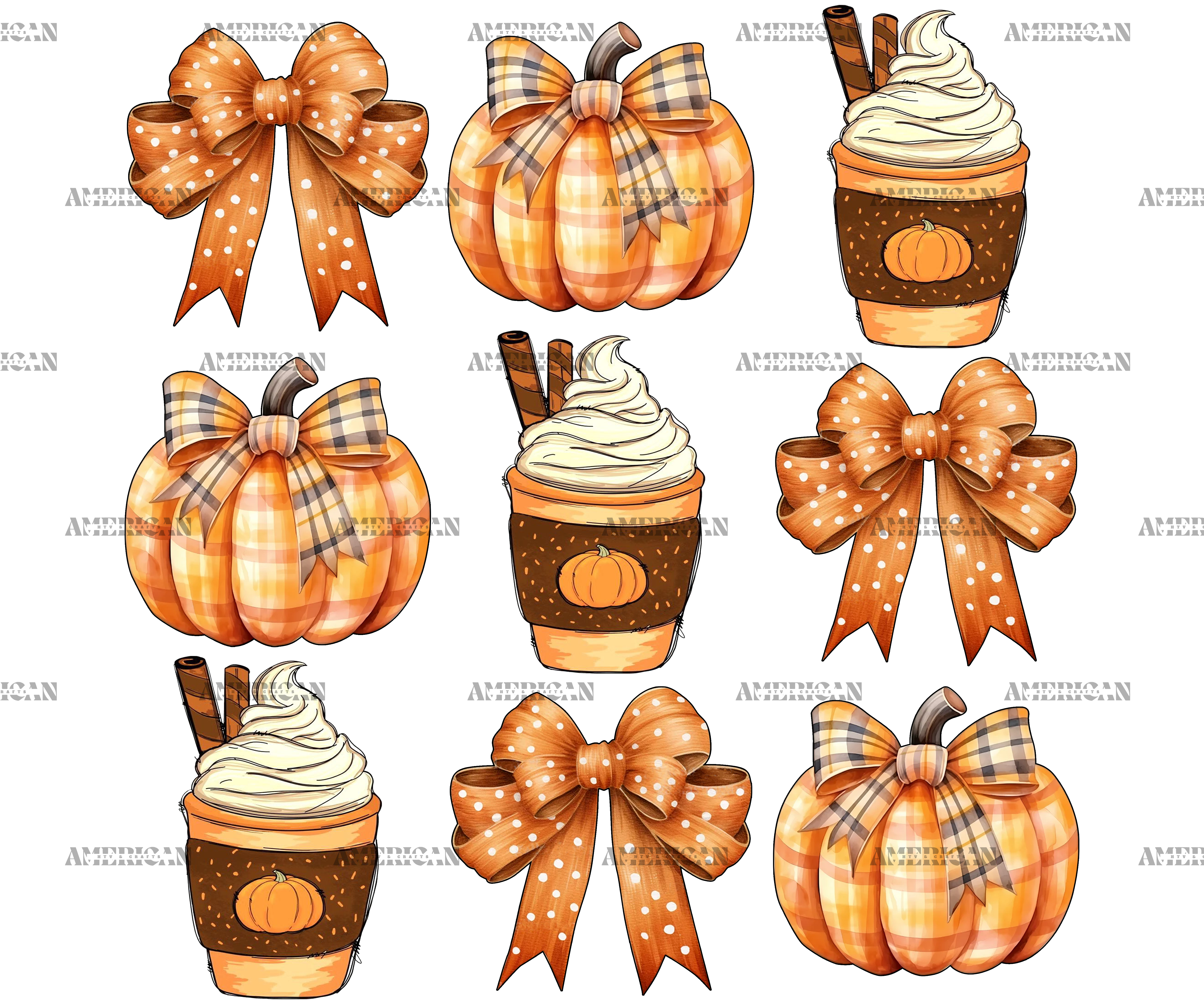 Autumn Pumpkins Bows-6 DTF Transfer