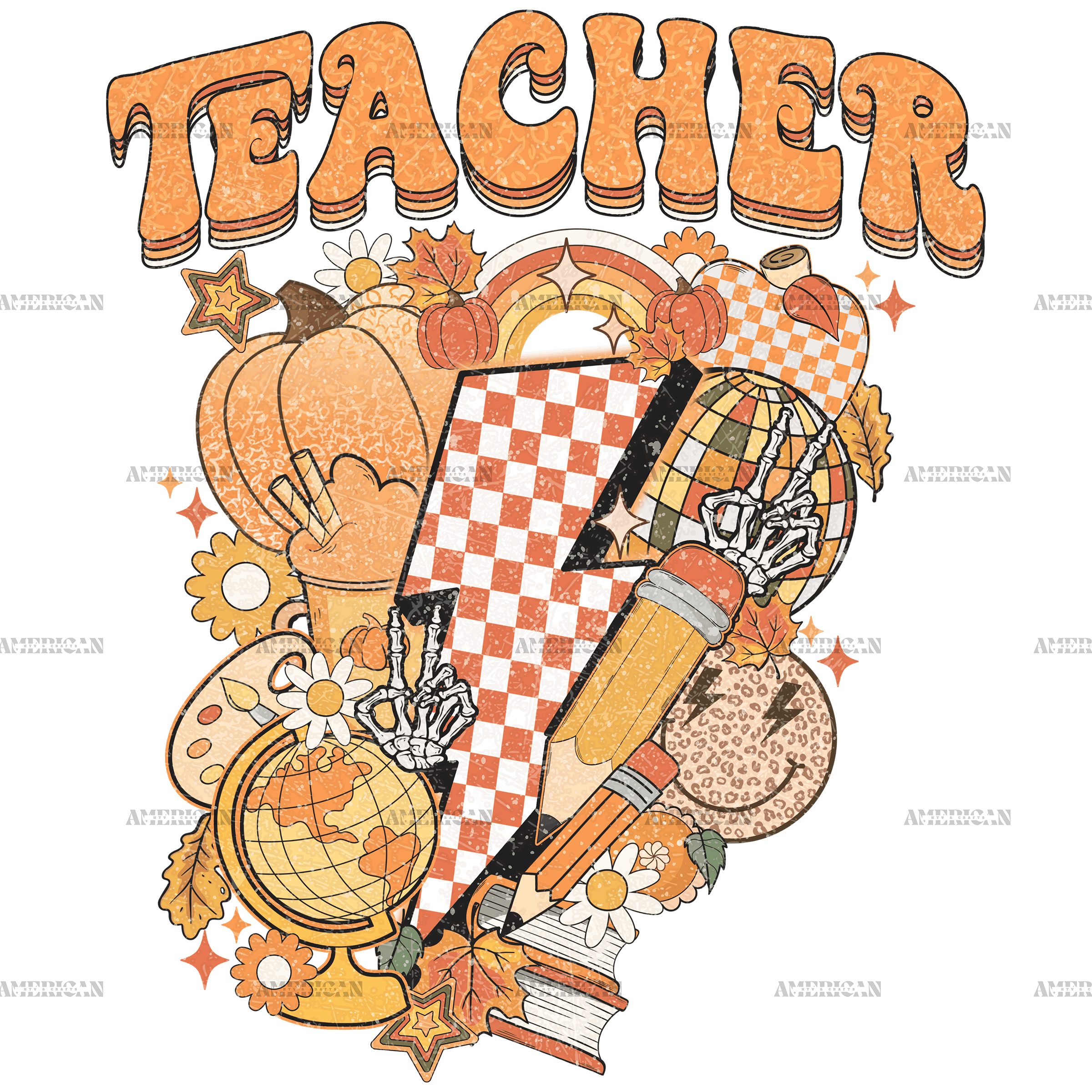 Fall Teacher Dotted DTF Transfer